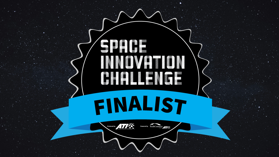 Space Innovation Challenge finalist rosette on a black starry background.